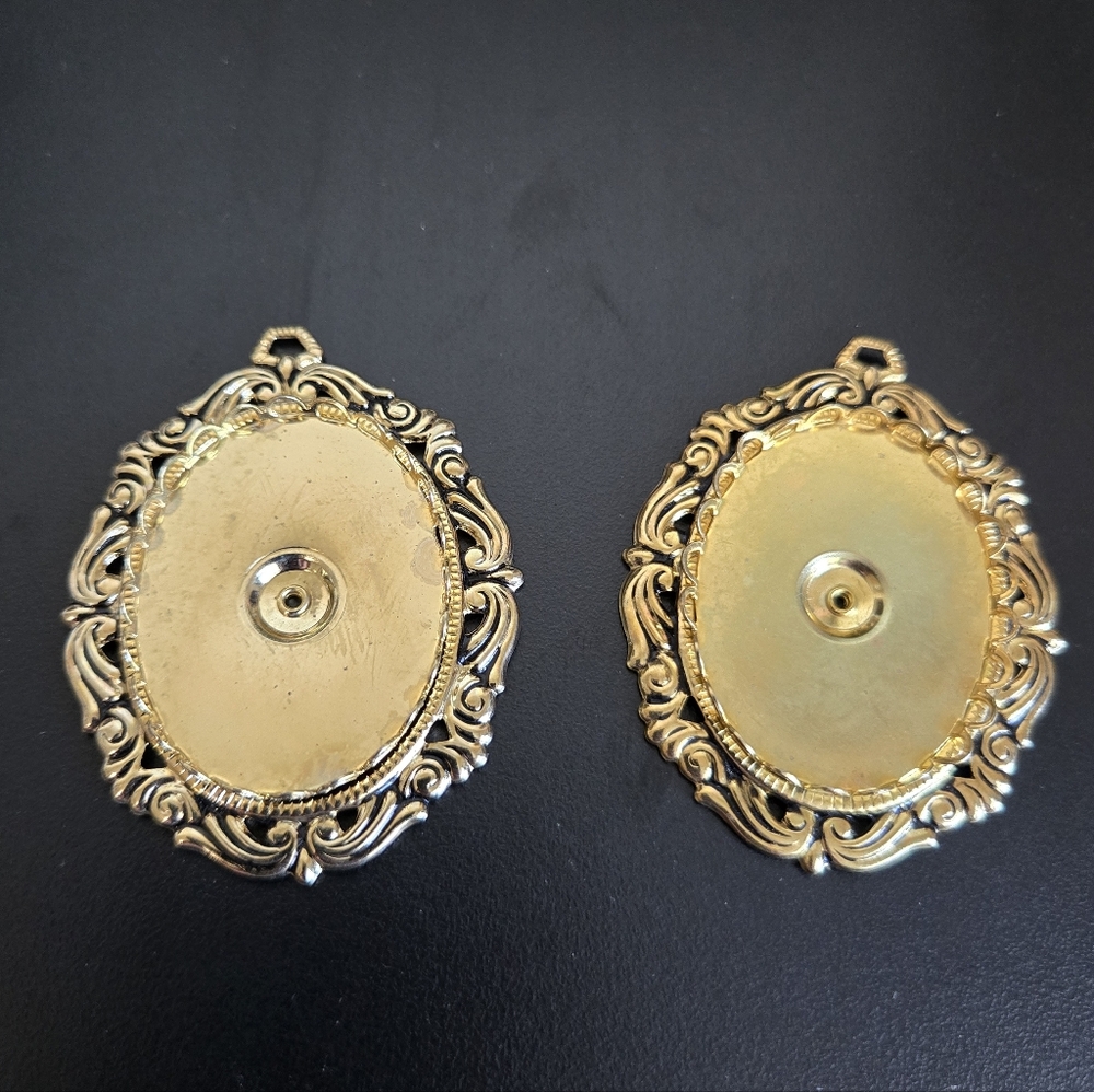 Gold Plated Black Vintage Ornate Oval Cabochon Pedant Blank Jewelry Making 2 Pc